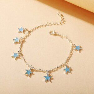 Blue Stars Silver Chain Pendant Anklet